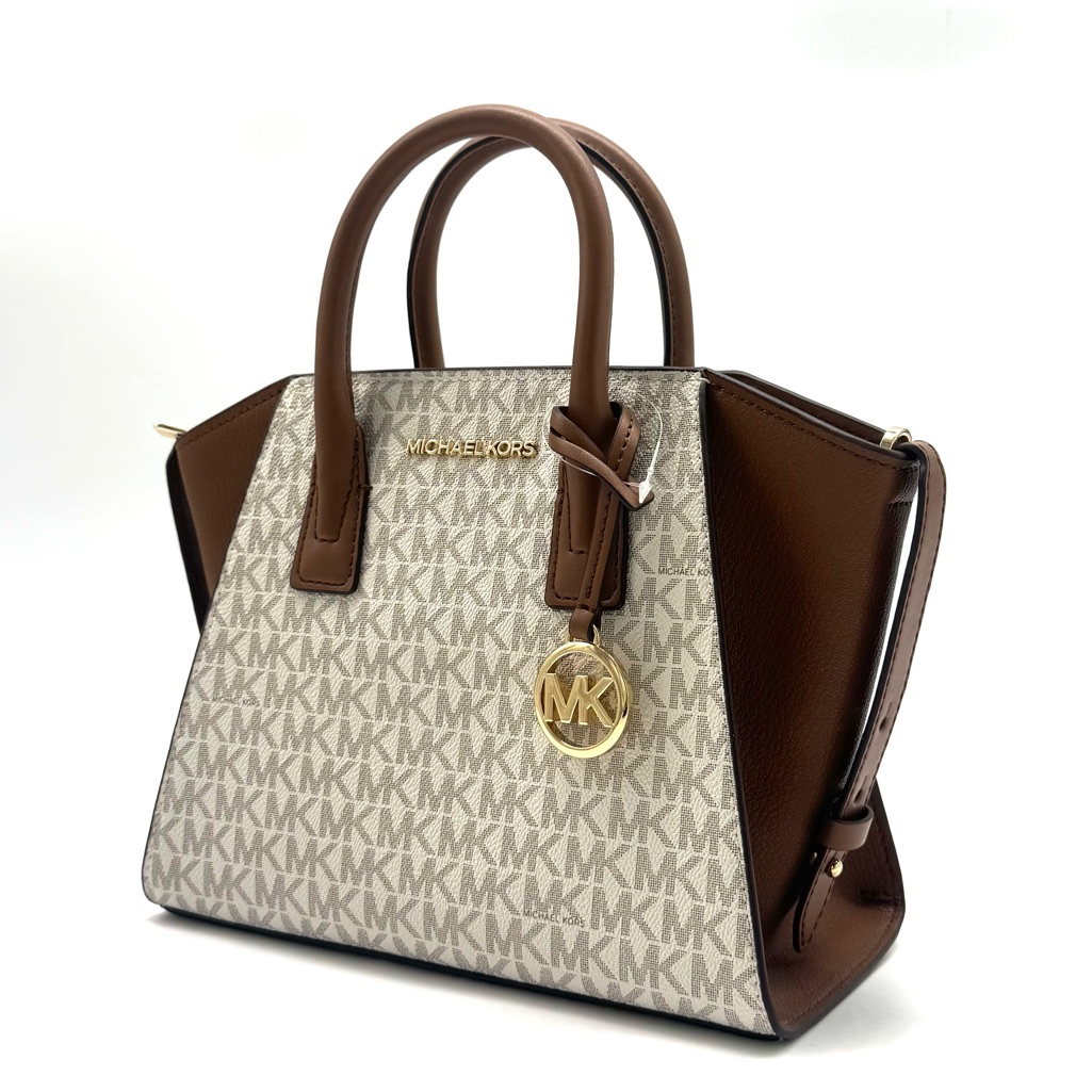 Michael Kors Avril Small Logo And Leather Satchel Bag Vanilla/Brown